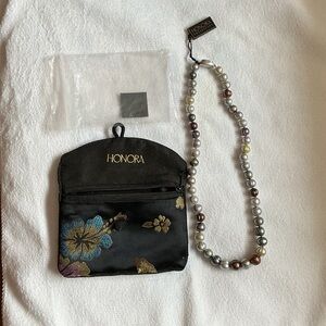 Honora Pearl Necklace with Black Floral Pouch